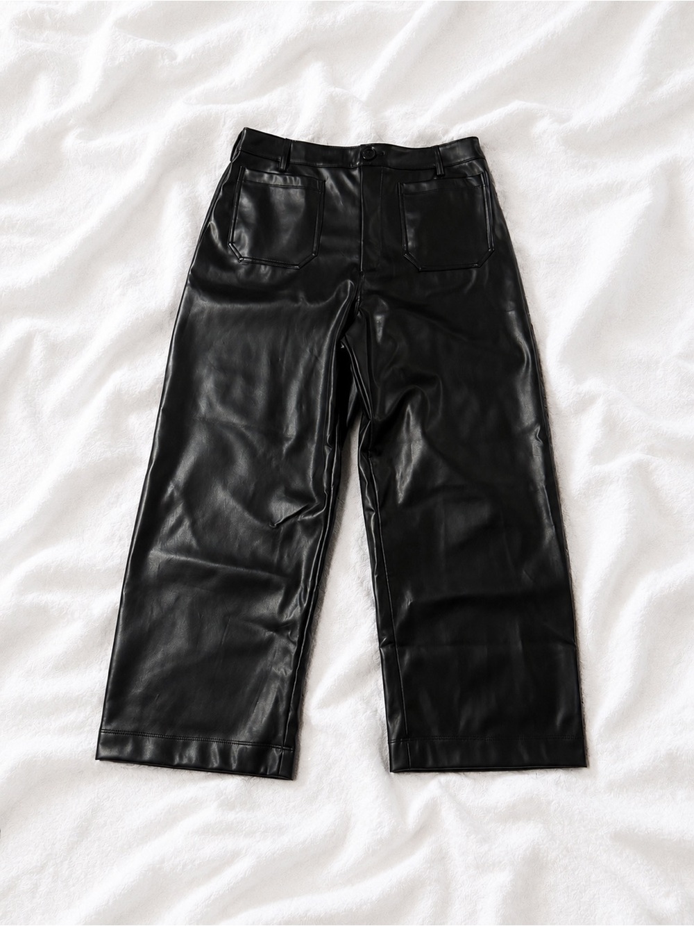 CeCe Black Faux Leather Wide-Leg Pants